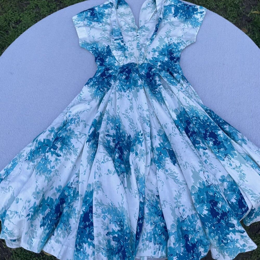 Flared Anabelle Dress Women's 2 Maple White Blue Cotton Vintage Anthropologie - Picture 11 of 16